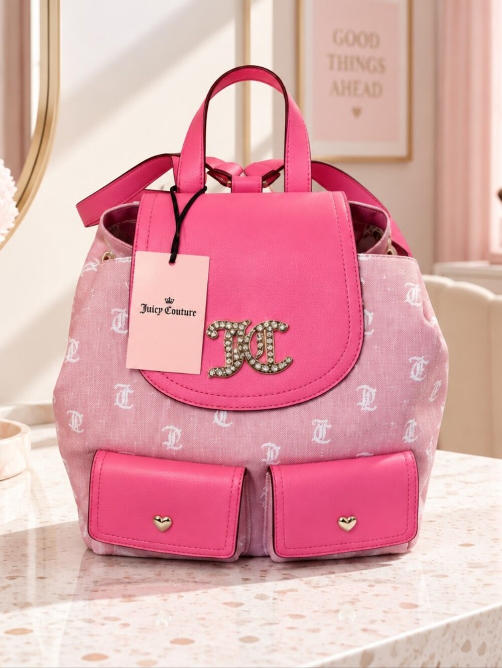 Juicy Couture Bubblegum Pink Logo Mini Backpack